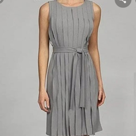 CALVIN Klein Gray Pleated Sleeveless Belted Fit & Flare Dress Size 12 - Picture 1 of 15